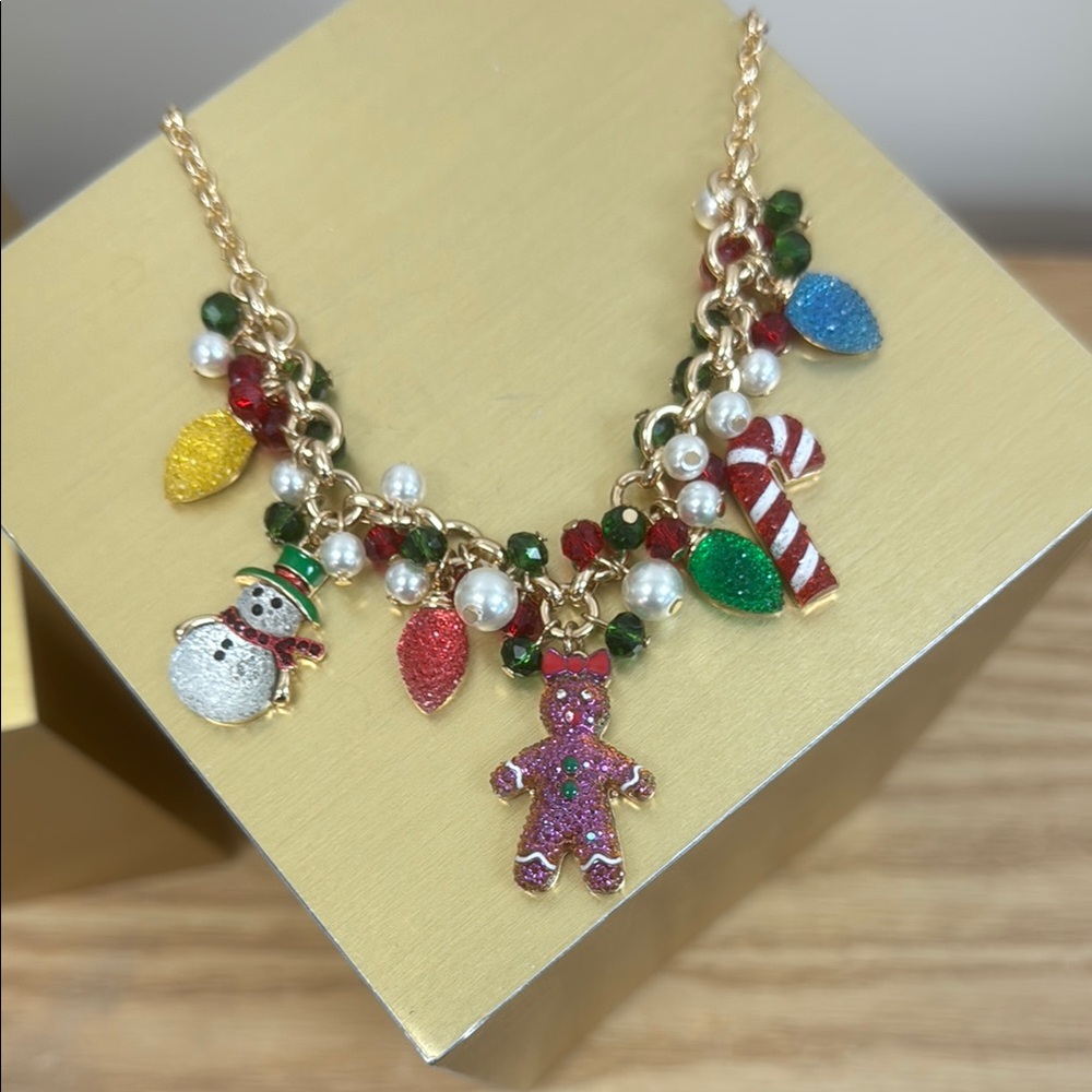 Whimsical Gold and Red Charm Necklace